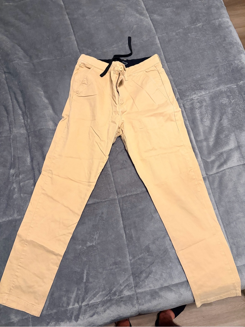 Men's Tan Drawstring Chinos - Slim Casual Trousers
